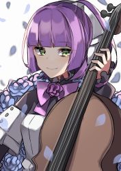 Rule 34 | 1girl, alternate costume, aogisa, bad id, bad pixiv id, carcano m91/38 (girls&#039; frontline), cello, flower, girls&#039; frontline, green eyes, hair ribbon, highres, instrument, music, playing instrument, purple hair, ribbon, smile, solo