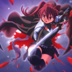 Rule 34 | 1girl, highres, long hair, original, red eyes, red hair, solo, sword, tennouji masamichi, twintails, weapon