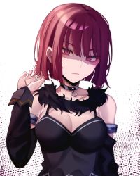 Rule 34 | 1girl, absurdres, arairev, black collar, black sleeves, blunt bangs, closed mouth, collar, commentary request, detached sleeves, hai to gensou no grimgar, highres, long sleeves, looking at viewer, red eyes, red hair, setora (grimgar), shaded face, short hair, solo