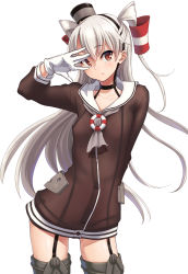 Rule 34 | 10s, 1girl, amatsukaze (kancolle), aya shachou, blush, breasts, brown eyes, choker, dress, garter straps, gloves, highres, kantai collection, long hair, looking at viewer, sailor dress, see-through, short dress, silver hair, single glove, small breasts, solo, thighhighs, twintails, two side up, very long hair, zettai ryouiki