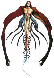 Rule 34 | 1girl, breasts, claws, eve (parasite eve), facial mark, floating, forehead mark, large breasts, long hair, monster girl, no nipples, nomura tetsuya, official art, parasite eve, red hair, solo, tail, wings