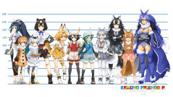 Rule 34 | &gt;:), 6+girls, :d, alternate costume, animal ears, apron, arms at sides, backpack, bag, bear ears, bird tail, black hair, blonde hair, blue eyes, blue hair, book, bow, bowtie, brown bear (kemono friends), brown coat, brown eyes, brown hair, cape, chart, closed mouth, coat, crossed arms, dire wolf (kemono friends), dog (mixed breed) (kemono friends), dog ears, dog girl, dog tail, empty eyes, eurasian eagle owl (kemono friends), extra ears, facial mark, flying sweatdrops, full body, fur collar, gloves, green eyes, green hair, grey coat, grey hair, grey wolf (kemono friends), hair between eyes, hair ornament, hands on own hips, hands up, harness, hat feather, height chart, height difference, helmet, heterochromia, high-waist skirt, high ponytail, highres, japanese wolf (kemono friends), kaban (kemono friends), kako (kemono friends), kemono friends, lab coat, layered sleeves, leotard, lineup, long hair, long sleeves, looking at another, looking at viewer, medium hair, miniskirt, mugshot, multicolored hair, multiple girls, naka (nicovideo14185763), necktie, northern white-faced owl (kemono friends), open mouth, orange hair, owl ears, pants, pantyhose, paw pose, pith helmet, plaid, plaid necktie, pleated skirt, print bow, print bowtie, print gloves, print skirt, red hair, red shirt, serval (kemono friends), serval print, shirt, shoes, short over long sleeves, short sleeves, shorts, shoulder bag, skirt, smile, socks, standing, strapless, strapless leotard, t-shirt, tail, thighhighs, tomoe (kemono friends) (niconico88059799), torn clothes, two-tone hair, v-shaped eyebrows, very long hair, vest, waist apron, white hair, wolf ears, wolf girl, wolf tail, yellow eyes, zettai ryouiki
