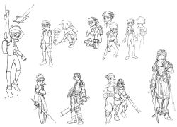 Rule 34 | 1boy, armor, artbook, breath of fire, breath of fire v, concept art, gauntlets, greyscale, headband, holding, holding sword, holding weapon, male focus, monochrome, official art, ryuu (breath of fire v), sketch, solo, standing, sword, weapon, white background
