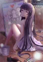Rule 34 | 1girl, :d, argyle, black hair, cat, crying, crying with eyes open, dress, flower, from behind, gokou ruri, hair flower, hair ornament, hairband, highres, indoors, long hair, looking at viewer, mascheruri, mole, mole under eye, open mouth, ore no imouto ga konna ni kawaii wake ga nai, pink eyes, pleated dress, short dress, sitting, sleeveless, sleeveless dress, smile, solo, tears, very long hair, white dress, white flower, white hairband