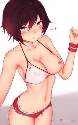 Rule 34 | 1girl, armpits, black eyes, black hair, bluefield, blush, breasts, cameltoe, cleavage, collarbone, covered erect nipples, cowboy shot, crop top, highres, looking at viewer, medium breasts, midriff, navel, nipples, one breast out, reaching, reaching towards viewer, ruby rose, rwby, selfie, short hair, short shorts, shorts, smile, solo, standing, sweat, wristband