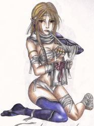 Rule 34 | 1girl, androgynous, bandages, breast bind, breasts, disguise, female focus, large breasts, mouth hold, ninja, nintendo, pointy ears, red eyes, reverse trap, sarashi, scarf, sheik, solo, super smash bros., the legend of zelda