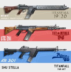 absurdres artist_name assault_rifle english_text gun highres magazine_(weapon) no_humans r-301_carbine rifle shu-stella titanfall_(series) weapon