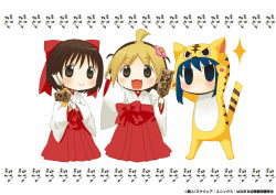 Rule 34 | animal hood, anzu (hanamaru youchien), cat hood, child, dyed bangs, flower, gainaxtop, hair flower, hair ornament, hair ribbon, hanamaru youchien, hiiragi (hanamaru youchien), hood, japanese clothes, kimono, koume (hanamaru youchien), miko, new year, panda, panda neko, ribbon, tiger, yuto (artist), yuuto (p.a.)