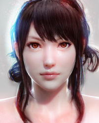Rule 34 | 1girl, 3d, bad id, bad pixiv id, black hair, brown eyes, closed mouth, female focus, lips, looking at viewer, nose, original, portrait, realistic, sidelocks, slash (slash-soft), solo, sparkle, topless frame