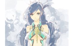 Rule 34 | 1girl, bare shoulders, blue hair, breasts, dana (ys), falcom, green eyes, hair ornament, long hair, looking at viewer, small breasts, smile, solo, upper body, ys, ys viii lacrimosa of dana