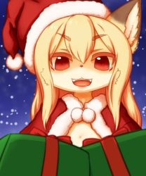 Rule 34 | fox, furry, lowres, ohakotome, open mouth, package, red eyes, santa hat