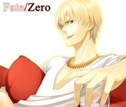 Rule 34 | 1boy, alcohol, blonde hair, casual, chimachi, couch, earrings, fate/stay night, fate/zero, fate (series), gilgamesh (fate), jewelry, male focus, necklace, official alternate costume, red eyes, short hair, solo, tongue, wine
