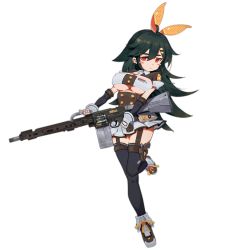 Rule 34 | 1girl, 5.56x45mm nato, ameli (girls&#039; frontline), ammunition, ammunition belt, ammunition box, bandeau, black hair, black thighhighs, blush, blush stickers, boots, bow, breasts, bullet, carbine cartridge, cetme, cetme ameli, cleavage, closed mouth, detached sleeves, dmr cartridge, fingerless gloves, full body, girls&#039; frontline, gloves, grey gloves, grey skirt, gun, hair between eyes, hair bow, hair ornament, hairclip, high-waist skirt, holding, holding gun, holding weapon, intermediate cartridge, large breasts, light machine gun, lmg cartridge, long hair, looking at viewer, m27 link, machine gun, military cartridge, miniskirt, official art, orange bow, pleated skirt, red eyes, rifle cartridge, shadow, short sleeves, skirt, solo, thick eyebrows, thighhighs, transparent background, tsurime, underboob, waterkuma, weapon