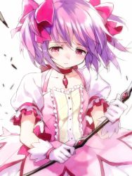 Rule 34 | 10s, bow (weapon), gloves, kaname madoka, mahou shoujo madoka magica, mahou shoujo madoka magica (anime), pink hair, red eyes, ryou (kimagure), short hair, short twintails, solo, twintails, weapon