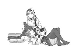 Rule 34 | 2022, 2girls, annoyed, bracer, crossed legs, folded clothes, folding clothes, greyscale, hakama, hakama short skirt, hakama skirt, headband, japanese clothes, jewelry, kantai collection, kneeling, lap pillow, looking at another, looking down, looking up, lying, monochrome, multiple girls, nintendo switch, on back, open mouth, panties, pantyshot, playing games, ring, shoukaku (kancolle), simple background, sketch, skirt, tasuki, thighhighs, twintails, underwear, weidashming, white background, zuikaku (kancolle)