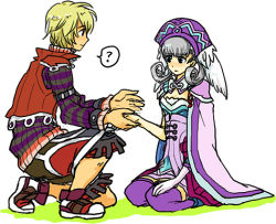 Rule 34 | blonde hair, head wings, lowres, maruo (ciao15), melia antiqua, nintendo, on one knee, shulk (xenoblade), striped, wings, xenoblade chronicles (series), xenoblade chronicles 1