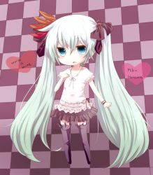Rule 34 | 1girl, bad id, bad pixiv id, flat chest, green eyes, green hair, hatsune miku, long hair, matching hair/eyes, monako, solo, thighhighs, twintails, vocaloid, world is mine (vocaloid)