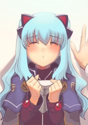 Rule 34 | 1girl, against wall, ao no kiseki, blue hair, blush, boa (brianoa), capelet, clenched hands, eiyuu densetsu, falcom, hair ornament, hands up, highres, incoming kiss, long sleeves, parted lips, solo focus, tio plato, two side up, waiting for kiss, zero no kiseki
