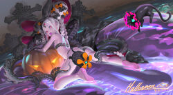 Rule 34 | 1girl, abigail williams (fate), abigail williams (swimsuit foreigner) (fate), abigail williams (swimsuit foreigner) (first ascension) (fate), alphonse (white datura), ass, bare shoulders, barefoot, bikini, black bikini, black bow, bow, breasts, candy, cat, colored skin, double bun, fate/grand order, fate (series), food, forehead, hair bow, hair bun, highres, keyhole, lollipop, long hair, looking at viewer, looking back, lying, on stomach, open mouth, orange bow, parted bangs, polka dot, polka dot bow, red eyes, sidelocks, small breasts, solo, swimsuit, tentacles, third eye, twintails, two-tone headwear, very long hair, white hair, white skin