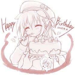 Rule 34 | 1girl, animal ears, blush, borrowed character, cake, dated, dog ears, closed eyes, food, happy birthday, hat, heart, lethe-shion, looking at viewer, simple background, smile, solo, white background