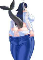 Rule 34 | :t, anael-proserpine, ass, black hair, breasts, butt crack, cetacean tail, denim, fins, fish tail, highres, huge ass, huge breasts, indie virtual youtuber, jeans, long hair, multicolored hair, orca girl, panties, pants, shylily, solo, tail, tight clothes, tight pants, two-tone hair, underwear, virtual youtuber, whale tail (clothing), white hair