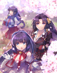 Rule 34 | 2023, 3girls, :o, arm under breasts, black hair, blue bow, blue eyes, blue hair, blurry, blurry background, bow, breasts, capelet, cherry blossoms, cleavage, closed mouth, commentary request, company connection, cowboy shot, crossover, dango, dated commentary, day, depth of field, dress, dress shirt, eating, eyelashes, falling petals, floating hair, food, frilled sleeves, frills, gloves, green eyes, hair between eyes, hair bow, hair intakes, hair ribbon, hairstyle connection, hanami, holding, holding food, inagiri yunou, juliet sleeves, kanon, kawasumi mai, kazamatsuri institute high school uniform, key (company), konohana lucia, kurugaya yuiko, large breasts, lips, little busters!, little busters! school uniform, long hair, long sleeves, looking afar, looking at viewer, looking up, low ponytail, multiple crossover, multiple girls, neck ribbon, outdoors, parted bangs, petals, pink dress, ponytail, puffy sleeves, purple bow, purple eyes, red dress, red ribbon, rewrite, ribbon, sanshoku dango, school uniform, second-party source, shirt, short dress, sidelocks, smile, standing, very long hair, w arms, wagashi, white capelet, white gloves, white shirt, wide sleeves, yellow bow, yellow ribbon
