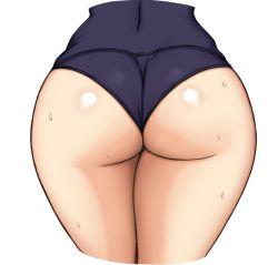 Rule 34 | 1girl, abridged-satoko, ass, close-up, from behind, huge ass, leaning forward, mature female, one-piece swimsuit, solo, sweat, swimsuit, thick thighs, thighs, umineko no naku koro ni, ushiromiya natsuhi