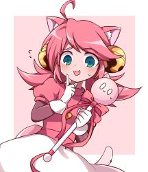 Rule 34 | 1girl, absurdres, animal ears, bell, cat ears, gloves, green eyes, highres, mad mew mew, magical girl, pink hair, staff, undertale, white gloves
