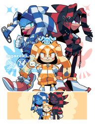 Rule 34 | 1girl, 2boys, ^ ^, animal ears, animal hood, annoyed, black fur, black hoodie, blue fur, blue hoodie, blush, blush stickers, candy, cheese (sonic), chibi, closed eyes, cream the rabbit, crossed arms, ear piercing, embarrassed, fake animal ears, food, furry, furry female, furry male, gareki sh, gloves, green eyes, hands on own hips, happy, holding another&#039;s arm, hood, hood up, hoodie, lollipop, long eyelashes, multiple boys, no pants, open mouth, orange eyes, orange hoodie, piercing, rabbit ears, rabbit hood, red eyes, red footwear, red hoodie, safety pin piercing, shadow the hedgehog, shoes, smile, smug, sneakers, sonic (series), sonic the hedgehog, striped clothes, striped hoodie, sweatdrop, two-tone hoodie, urban, white gloves, zipper