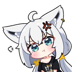 :t ahoge anger_vein animal_ear_fluff animal_ears black_shirt chibi chibi_only dohoon fox_ears fox_girl hair_between_eyes hololive puff_of_air shirakami_fubuki shirakami_fubuki_(loungewear) shirt short_sleeves single_bare_shoulder virtual_youtuber