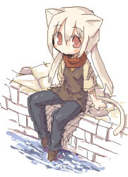 Rule 34 | 7010, animal ears, lowres, scarf, sitting, solo, tail, white hair