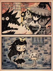 Rule 34 | 1boy, 2girls, bandages, black dress, black hair, blind prince, bow, comic, commentary, crown, dress, english text, liar princess, multiple girls, personification, prison, setz, size difference, usotsuki hime to moumoku ouji, white hair, witch, wolf