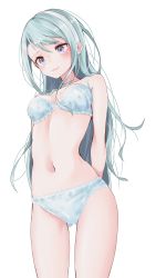 Rule 34 | 1girl, absurdres, arms behind back, bra, breasts, cleavage, closed mouth, grey eyes, haggy, hair between eyes, highres, kantai collection, long hair, navel, panties, sagiri (kancolle), silver hair, simple background, small breasts, solo, standing, straight hair, thigh gap, underwear, underwear only, very long hair, white background, white bra, white panties