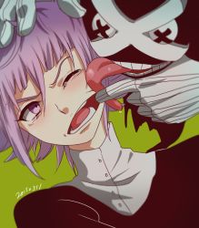 Rule 34 | 00s, androgynous, bad id, bad pixiv id, cheek pull, crona (soul eater), finger in another&#039;s mouth, gender request, kamu (simp3), mouth pull, purple hair, ragnarok (demon sword), short hair, soul eater, tears, tongue, tongue out, wince