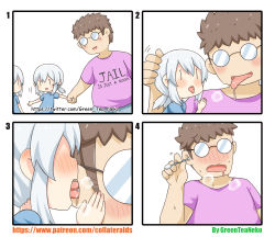 Rule 34 | 1boy, 2girls, 4koma, :d, absurdres, bad id, bad pixiv id, blue shirt, blush, brown hair, comic, commentary request, cotton swab, ear licking, english text, glasses, greenteaneko, holding hands, highres, holding, licking, low twintails, multiple girls, nose blush, numbered panels, opaque glasses, open mouth, original, patreon username, personification, pink shirt, saliva, shirt, short sleeves, silver hair, smile, square 4koma, sweat, torogao, twintails, twitter username, watermark, web address, white background, | |
