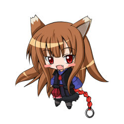 Rule 34 | 00s, animal ears, brown hair, chibi, fang, holo, long hair, lowres, naoki, naoki (pixiv), naoki (pixiv3186), red eyes, simple background, solo, spice and wolf, white background, wolf ears