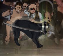 Rule 34 | + +, 5boys, \n/, alcohol, animalization, arm around shoulder, arm up, bald, barefoot, beard, beer can, black eyes, black hair, black jacket, black vest, blonde hair, bottle, brown hair, can, character request, cigarette, collarbone, collared jacket, completely nude, constricted pupils, dark-skinned male, dark skin, dog holding sword (meme), drink, drink can, eyes in shadow, facial hair, full body, gintama, glowing, glowing eyes, godzillapigeon1, grin, hand up, happy, hijikata toushirou, holding, holding bottle, holding can, holding drink, holding sword, holding weapon, jacket, katana, kondou isao, long sleeves, male focus, meme, mouth hold, multiple boys, mustache, nude, okita sougo, on one knee, open mouth, photo background, red eyes, school uniform, shirt, short hair, sketch, smile, smoke, smoking, squatting, standing, sword, tears, teeth, vest, weapon, white eyes, white shirt