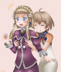 Rule 34 | ^^^, 10s, 2girls, blonde hair, blue eyes, braid, grabbing another&#039;s breast, breasts, brown hair, fam fan fan, grabbing, last exile, last exile: gin&#039;yoku no fam, millia il velch cutrettola turan, multiple girls, short hair, small breasts, variangel