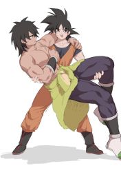 Rule 34 | 2boys, ^ ^, abs, broly (dragon ball super), carrying, closed eyes, clothes around waist, couple, dark-skinned male, dark skin, dragon ball, dragon ball super, dragon ball super broly, closed eyes, interracial, jacket, jacket around waist, kkkkkirrier, large pectorals, leggings, male focus, multiple boys, muscular, muscular male, pectorals, princess carry, short hair, smile, son goku, spiked hair, stomach, sweatdrop, thick eyebrows, tight clothes, topless male, yaoi