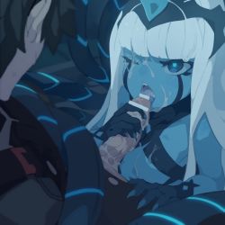 Rule 34 | 001 (darling in the franxx), 10s, 1boy, 1girl, ;o, bar censor, bare shoulders, black hair, blue eyes, blue skin, blunt bangs, breasts, censored, colored skin, covered erect nipples, cum, cum in mouth, cum on body, cum on breasts, cum on upper body, darling in the franxx, deepthroat, dragon girl, ejaculation, erection, facial, facial mark, fellatio, fingernails, grabbing, has uncensored version, hetero, hime cut, hiro (darling in the franxx), horns, kakure eria, long hair, one eye closed, oral, penis, pilot suit, princess, restrained, sharp fingernails, sidelocks, sitting, small breasts, sweatdrop, tentacles, tentacles on male, underboob, veins, veiny penis, white hair