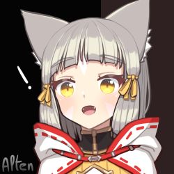 Rule 34 | !, 1girl, alten, animal ears, blunt bangs, cat ears, commentary, english commentary, facial mark, highres, hololive, meme, nia (xenoblade), parody, shirakami fubuki, short hair, silver hair, solo, virtual youtuber, xenoblade chronicles (series), xenoblade chronicles 2, yellow eyes, zooming in