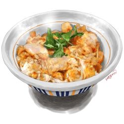 Rule 34 | bowl, chicken (food), food, food focus, meat, no humans, original, oyakodon (food), rice, steam, still life, uroyama (macrophage), white background