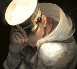 Rule 34 | 1boy, beard, black background, character request, coat, facial hair, golden kamuy, hand on headwear, hat, long sleeves, male focus, military, military hat, military uniform, oku (2964 okn), scar, scar on face, simple background, solo, uniform, white coat, winter clothes, winter coat