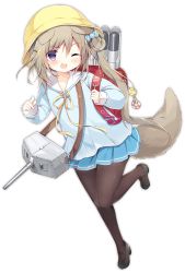 Rule 34 | 1girl, animal ears, artist request, azur lane, backpack, bag, blue skirt, blush, bow, brown hair, brown pantyhose, candy, collarbone, crescent, crescent hair ornament, dog ears, dog tail, food, full body, hair bow, hair ornament, hairclip, holding, holding candy, holding food, holding lollipop, charm (object), lollipop, long hair, long sleeves, looking at viewer, nagatsuki (azur lane), official art, one eye closed, open mouth, pantyhose, pointing, pointing at viewer, purple eyes, randoseru, skirt, smile, solo, tail, torpedo, transparent background