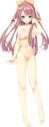 Rule 34 | 1girl, absurdres, aqua eyes, blush, breasts, breasts apart, censored, collarbone, completely nude, full body, hair ribbon, hand on own face, high ponytail, highres, large breasts, long hair, looking at viewer, lost echoes, mosaic censoring, navel, nipples, non-web source, nude, official art, open mouth, pussy, ribbon, serious, solo, tachibana yuika, tamiya akito, transparent background