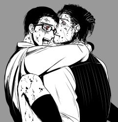 Rule 34 | 2boys, anal, blood, bottomless, glasses, male focus, male penetrated, multiple boys, red eyes, sebastian castellanos, sex, the evil within, yaoi