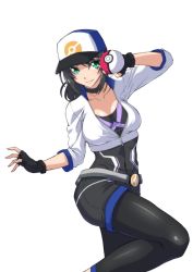 Rule 34 | 10s, 1girl, baseball cap, breasts, creatures (company), female focus, female protagonist (pokemon go), game freak, hat, highres, holding, holding poke ball, long hair, looking at viewer, nintendo, ozaneko, poke ball, pokemon, pokemon go, ponytail, simple background, solo, white background