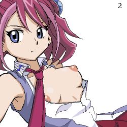 Rule 34 | 1girl, gomatarou (pixiv196136), hiiragi yuzu, lowres, nipples, pink hair, purple eyes, solo, yu-gi-oh!, yu-gi-oh! arc-v