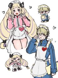 Rule 34 | 1boy, 1girl, alternate costume, apron, blonde hair, brother and sister, drill hair, elise (fire emblem), fire emblem, fire emblem fates, glasses, highres, leo (fire emblem), leon0630claude, maid apron, maid headdress, multicolored hair, nintendo, purple eyes, purple hair, siblings, sisters, streaked hair, twin drills, twintails