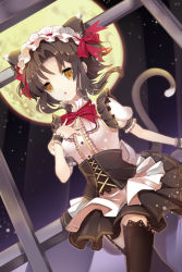 Rule 34 | 1girl, agrt, animal ears, black hair, bow, cat ears, cat tail, corset, frills, garter straps, hairband, lowres, pleated skirt, sita vilosa, skirt, solo, sword girls, tail, thighhighs, wrist cuffs, yellow eyes